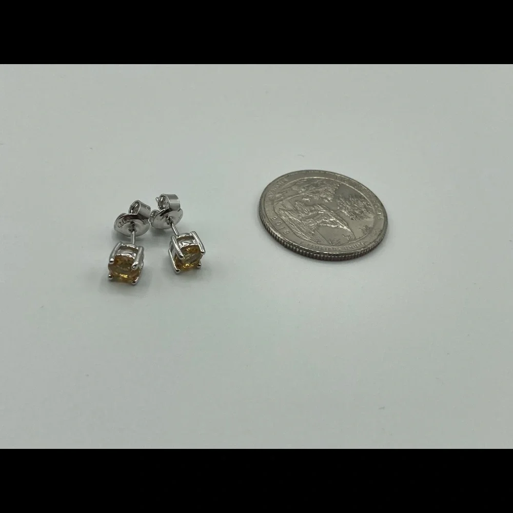 Silver Citrine Natural Gemstone Stud Earring - Picture 5 of 5